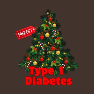 Diabetes Christmas Tree Free Gift Type 1 Diabetes T-Shirt