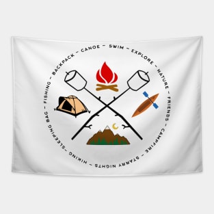 Campground Bonfire Marshmallow Rowboat Oar Lodge. Tapestry