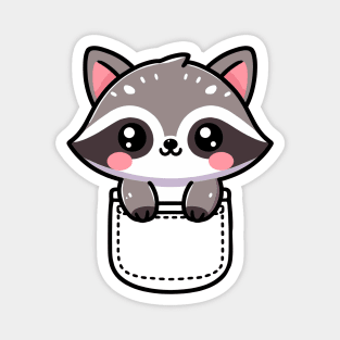 Cute Kawaii Raccoon In A Pocket Magnet