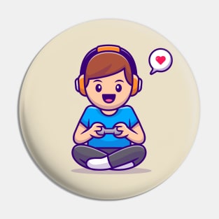 Cute Boy Playing Game Pin