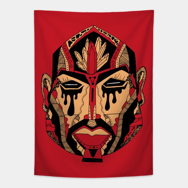 Red and Cream African Mask No 9 Tapestry by kenallouis