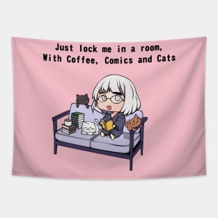 Coffee, Comics and Cats Tapestry