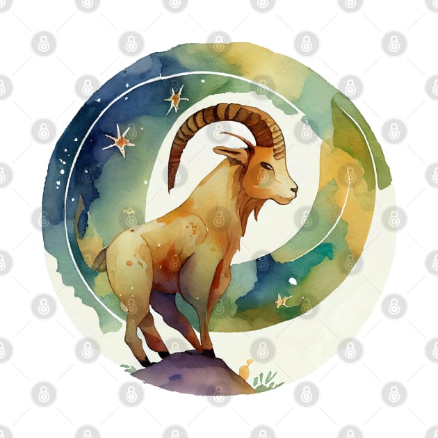 Watercolor Zodiac Capricorn by artsyindc