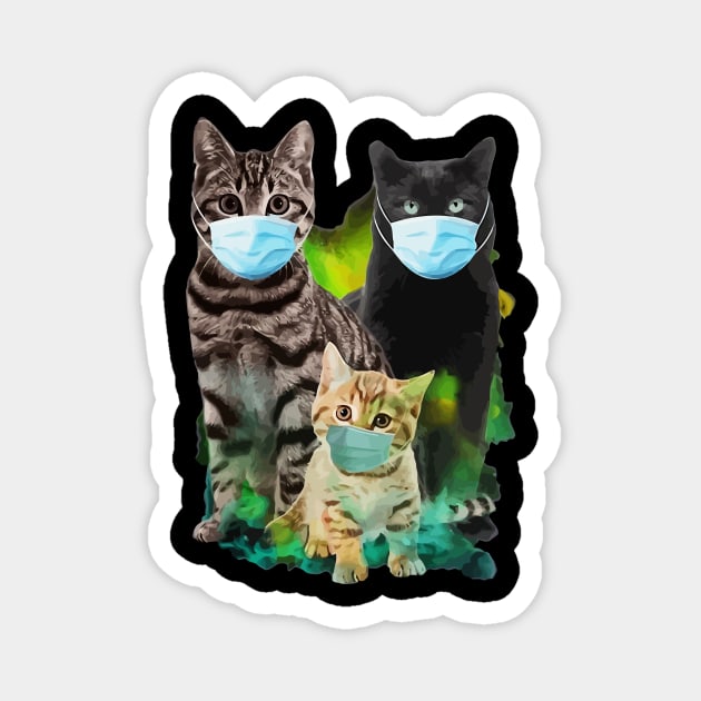 Three Cats Wearing Mask Quarantine Magnet by novistanlye