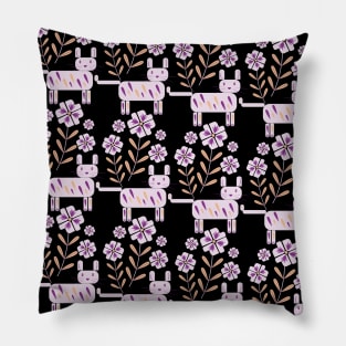 Colorful Flowers With Cats Pattern Pillow