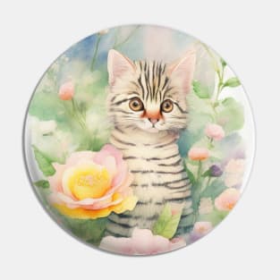 Flower Garden with a Tabby Cat Pin