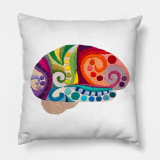 Flow Brain - Embroidered Look - A sampler of stitches highlighting the Cerebral lobes Pillow