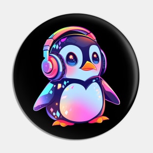 Cute Penguin With Headphones Pin