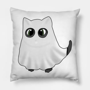 Black cat in a Ghost costume Pillow