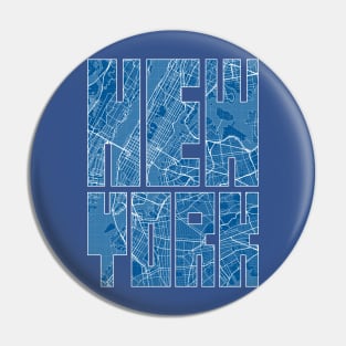 New York, USA Map Typography - Blueprint Pin