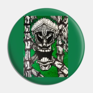 Jerry Pollard Art Green Tiki Mask Pin