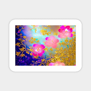 Pearlescent Flowers Gold and Purple Magnet