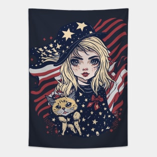 Patriotic Cat Mother Tapestry