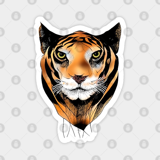 Tiger face line ink digital drawing Magnet by AO01