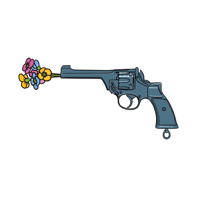 Revolver with a barrel blocked by flowers by StefanAlfonso