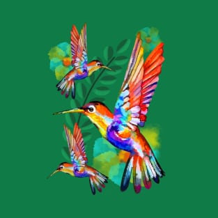 Hummingbird Watercolor Art Floral Pattern T-Shirt