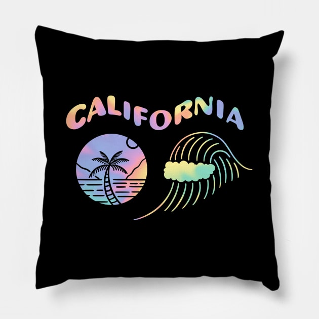 California Retro Tie Dye Beach Aesthetic Pillow by Trippycollage