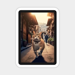 Cute cat walking on a small street Magnet