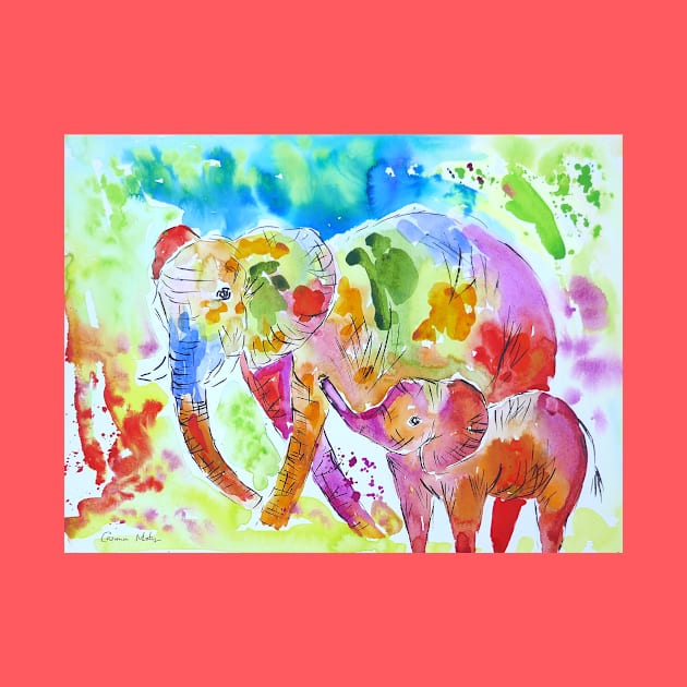 Colourful Mother and Baby Elephant by Casimirasquirkyart