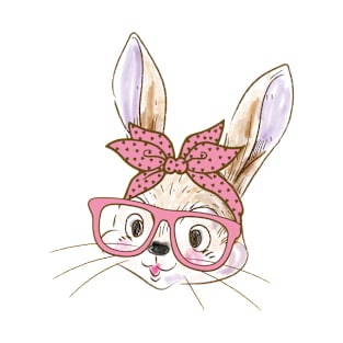 Cute Bunny With Bandana and Glasses Happy Easter Day T-Shirt