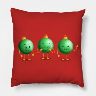 Green Cheerful Christmas Ball Ornaments Pillow