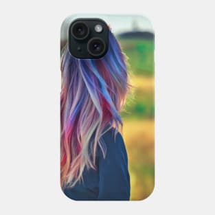 Colorful haired woman walks at farm Phone Case