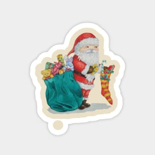 unique christmas picture of cute santa with stocking Magnet