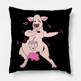 Strawberry Cow Dancing,  Cute , Cartoon Pillow