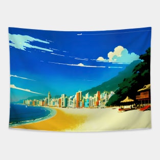 Japan, Okinawa, anime city on the bay — City Pop art, anime landscape poster Tapestry