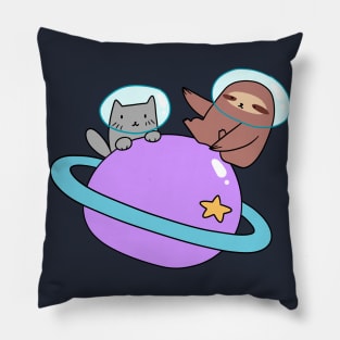 Saturn Space Sloth and Cat Pillow