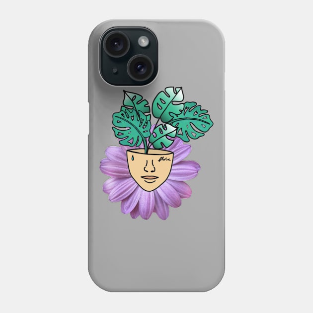 Surreal Monstera and Purple Petal Person Phone Case by Tenpmcreations