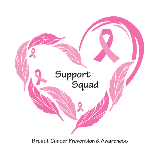 Breast cancer support squad, black type with feathers & ribbons by Just Winging It Designs