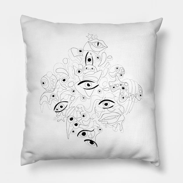 Psyhodelical Pattern with Thousand Eyes Looking Into the Soul, Vampire and Witchcraft Vibes Pillow by lissantee