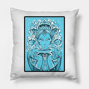 The Snow Queen - Blue Background, Black Outlined Version Pillow