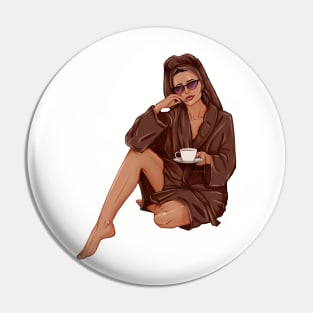 Girl in brown spa robe fashion art Pin