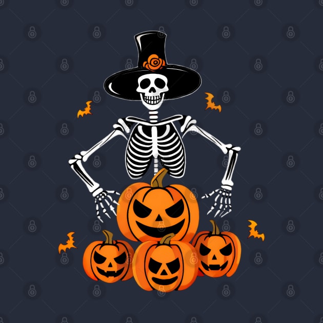 Skeleton with Top Hat and Pumpkins by Thewondercabinet28