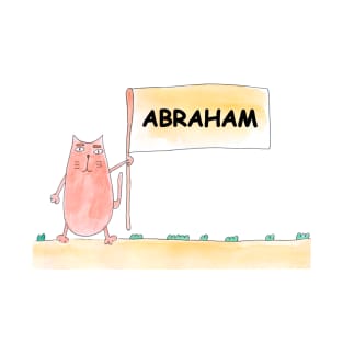 ABRAHAM name. Personalized gift for birthday your friend. Cat character holding a banner T-Shirt