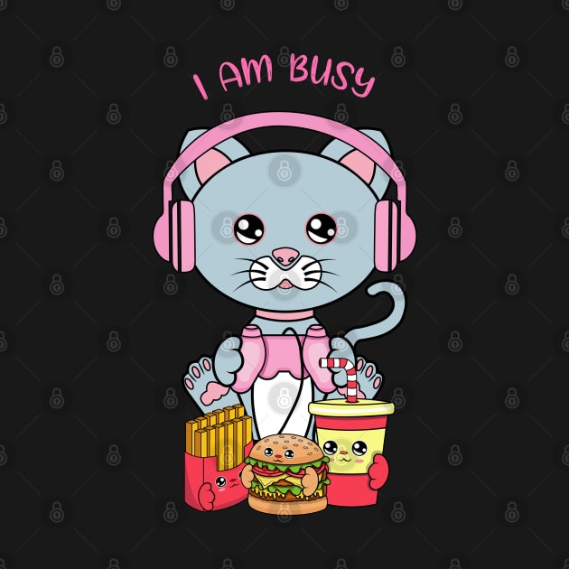 I am busy, cute cat playing videogames by JS ARTE