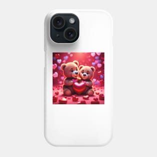 Teddy celebrating Valentines day, randome floating love hearts Phone Case