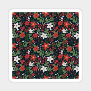 Elegant Blue Winter Red White Floral Painting Magnet