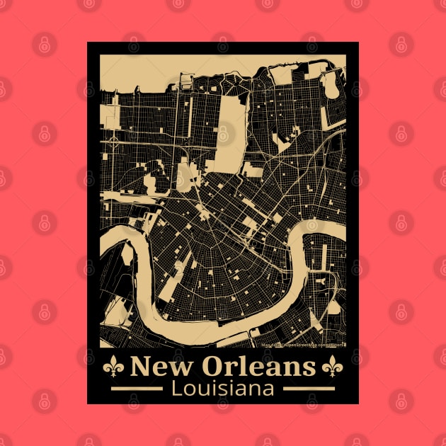 New Orleans Map - Black & Gold by ObscureDesigns