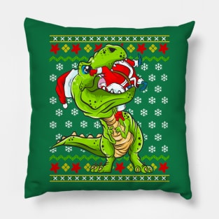 T Rex Eating Santa Claus Ugly Christmas Sweater Pillow