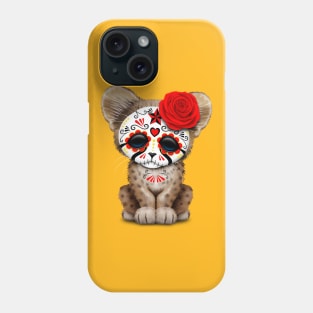 Red Day of the Dead Sugar Skull Cheetah Cub Phone Case