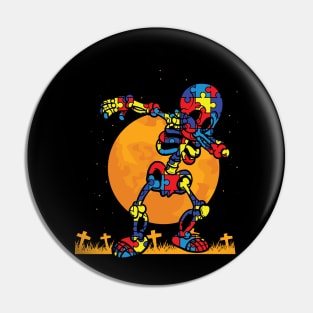 Dabbing Skeleton Autism Awareness Halloween Gift Pin