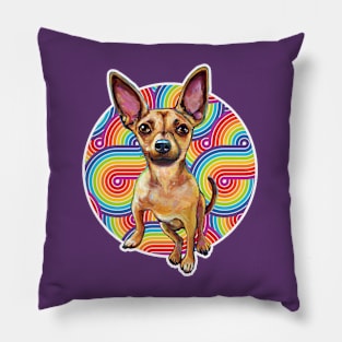 Retro Rainbow CHIHUAHUA by Robert Phelps Pillow