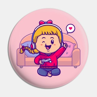 Cute Gamer Girl Cartoon Pin