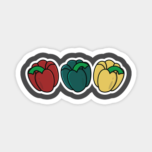 Green, Red, Yellow Bell Pepper Vegetables Sticker vector illustration. Food nature icon concept. Garden fresh food vegetable bell pepper sticker design logo. Magnet