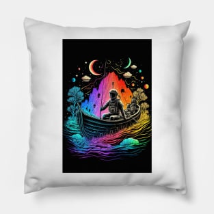 Astronaut Sailing Through Colorful Space Pillow