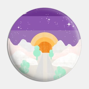 Snowy wild sunrise - psychedelic landscape art illustration Pin