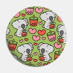 Cute Koala Bear Sipping Bubble Tea - Kawaii Boba Pattern Pin